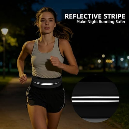 Running Belt for Men Women, Water-resistant Fanny Pack with 3 Zipper Pockets & Reflective Safety Strips, Adjustable Waist Pack Jogging Pouch for Phone, Keys & Essentials (Black, Large)