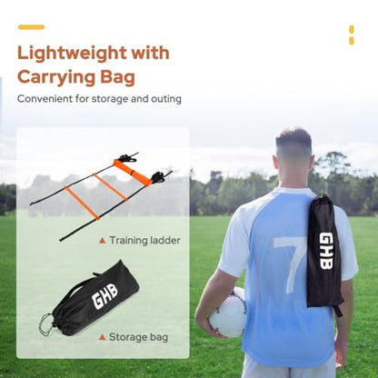 GHB Pro Agility Ladder Agility Training Ladder Speed 12 Rung 20ft with Carrying Bag - color: Orange