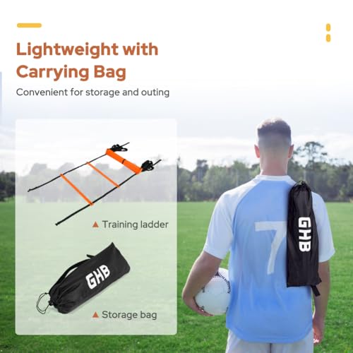 GHB Agility Ladder 1 Pack and Hex Agility Rings 1 Pack 12 Rung 20ft with 3 Carrying Bag