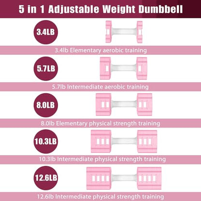 Adjustable Weight Dumbbells Set of 2, 3.4lb/5.7lb/8lb/10.3lb/12.6lb Each Hand Weight Sets for Women/Men, Adjustable Dumbbells Set for Home Gym Fitness Workout Strength Training - color: Peachy