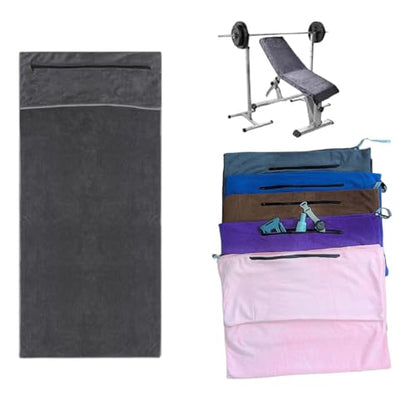 Angelica & Co Microfiber Fast Drying Gym Towel with Phone Pocket, Zipper, Fitness, Pilates, Yoga Mat Cover, Bench Cover, Camping - Purple L - color: Purple