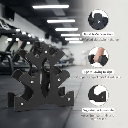 Dumbbell Rack Stand - 3 Tier Compact Weight Storage Organizer for Small Hand Weights, Neoprene & Vinyl Dumbbells - Portable Heavy Duty PP Plastic Weight Holder for Home Gym, Office, Exercise,9x8.8x3.3in (Dumbbells Not Included)