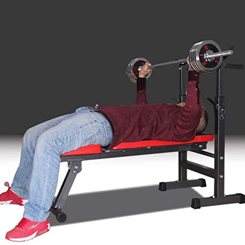 Multi-Function Weight Lifting Home Gym Fitness Barbell Rack Dipping Station Squat Stand, Foldable Bench Press Stool with Bench Press Stool for Indoor Dumbbells Workout