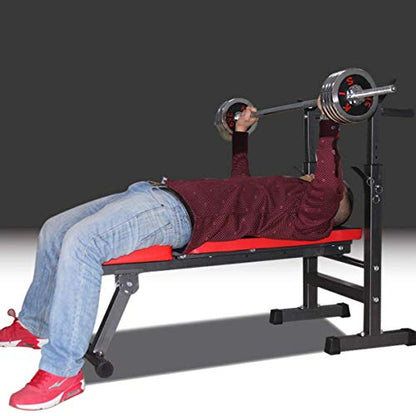 Multi-Function Weight Lifting Home Gym Fitness Barbell Rack Dipping Station Squat Stand, Foldable Bench Press Stool with Bench Press Stool for Indoor Dumbbells Workout