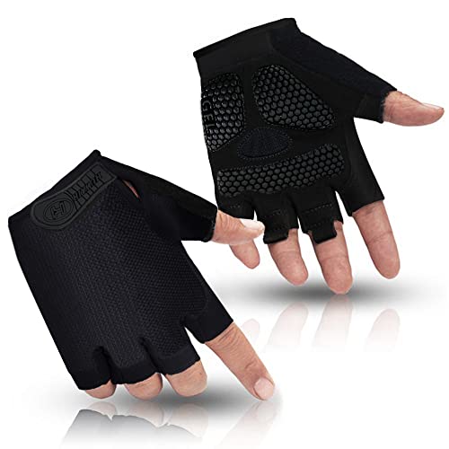 Bike Gloves for Men/Women, Cycling Gloves with Anti-Slip Shock-Absorbing Pad Half Finger Biking Bicycle Gloves - color: Black, size: Large