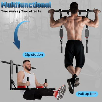 YOXIER Pull up Bar,Calisthenics Equipment,Wall Mounted Pull Up Bar and Dip Station,Chin Up Bar Dip Station for Home Gym,Heavy Duty Indoor Exercise Equipment Support to 440 Lbs US Fast Arrive