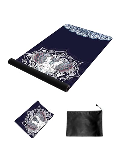 nuveti Printed Travel Yoga Mat-1/16 Inch Thick Non Slip Fitness Workout Mat with Carrying Bag, Foldable Lightweight Suede & Natural Rubber Yoga Mat for Yoga Pilates and Fitness 72" L x 24" W x 1.5mm - color: DarkBlue