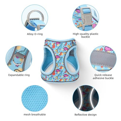 Step in Dog Harness and Leash Set, Flower Adjustable Easy Walk Puppy Harnesses, Soft Mesh Pet Vest Harness Small Size Dog Adjustable No Pull Dog Harness for Small Dogs and Cats(Dinosaur1, XS)