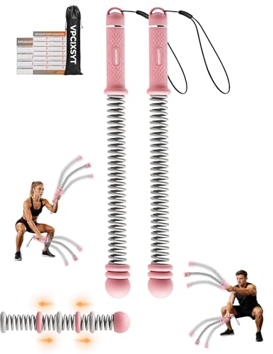 Cordless Battle Ropes 2 Pack Adjustable Weight Portable Ropeless Battle Ropes for Home Gym Full Body Workout with Non Slip Handle and Training Poster for HIIT Cardio Strength Training Men Women,Pink
