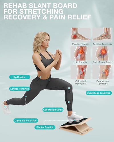 Slant Board for Calf-Stretching - Adjustable Wooden Incline Wedge for Squats and Balance, Portable Calf Stretcher for Ankle, Knee and Achilles Heel Support, Stretch & Rehab Kit - size: SLANT-STRETCH-KIT