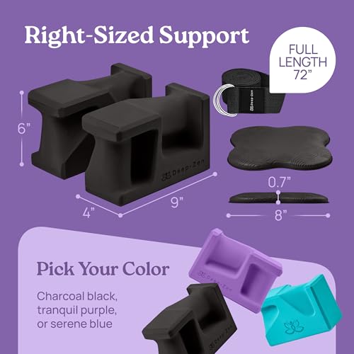 PRO Yoga Blocks | Ergonomic Yoga Block 2 Pack for Wrist Comfort and Support | EVA Foam Exercise Blocks, 2x Knee Pads & Yoga Strap | Pilates Block Set | Bricks to Eliminate Wrist Pain - color: Black