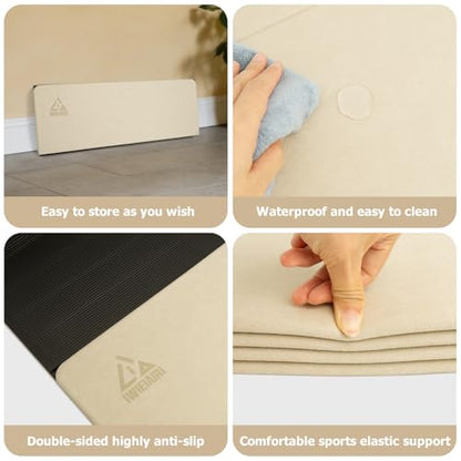 IwIeIaIrI Foldable POE Non Slip Yoga Pilates Mat– 1/4" (6mm) Thick - color: Beige