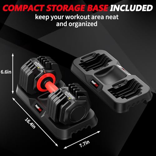 Adjustable Dumbbell Set Pair 25 lb or 50 lb, Adjustable Dumbbells 10-in-1 Free Weight Set, 1-Second Dial Weight Adjustment,Space-Saving Design with Storage Base, Home Gym Strength Training Equipment