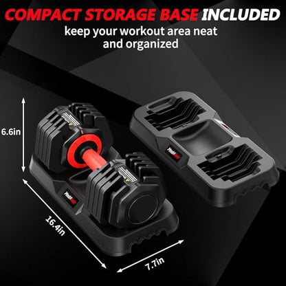 Adjustable Dumbbell Set Pair 25 lb or 50 lb, Adjustable Dumbbells 10-in-1 Free Weight Set, 1-Second Dial Weight Adjustment,Space-Saving Design with Storage Base, Home Gym Strength Training Equipment
