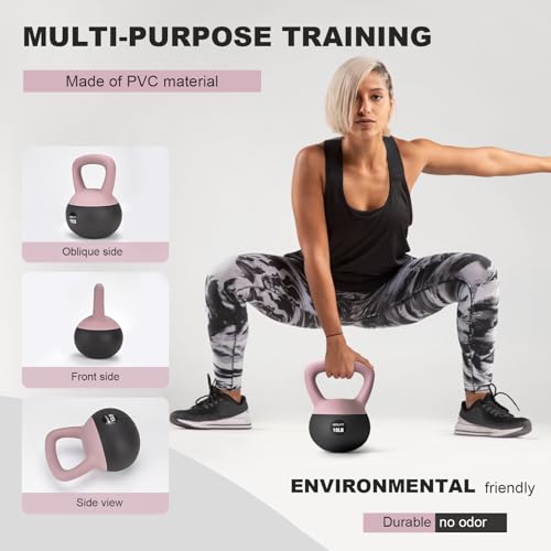 NEALFIT Soft Kettlebell 5LB/10LB/15LB/20LB/25LB, Kettlebells for Home Gym Strength Training, Anti-Slip Fitness Weights for Men Women - color: 15LB Pink-Graphite Black