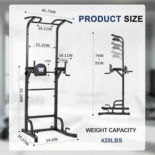 BARWING Power Tower Pull Up Bar Station Adjustable Height Dip Bar Station for Home Gym Strength Training Workout Equipment 550LBS