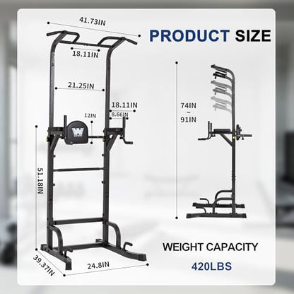 BARWING Power Tower Pull Up Bar Station Adjustable Height Dip Bar Station for Home Gym Strength Training Workout Equipment 550LBS