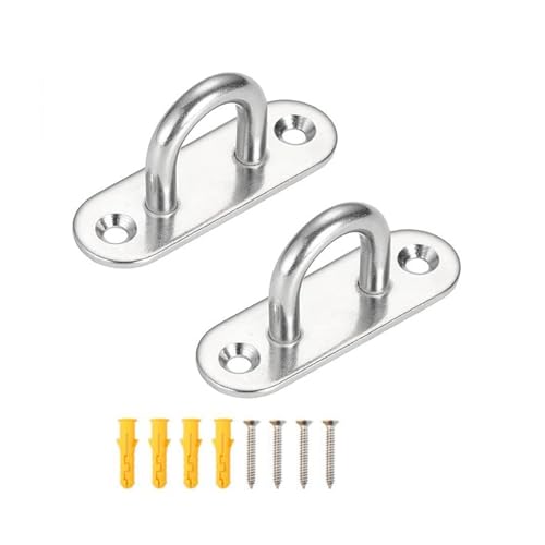 2-Pack 304 Stainless Steel Ceiling Hooks - Heavy-Duty Hanging Solution with 4 Screws & 4 Expansion Tubes for Hammocks, Swings, & Suspension Systems (Silver, M5)
