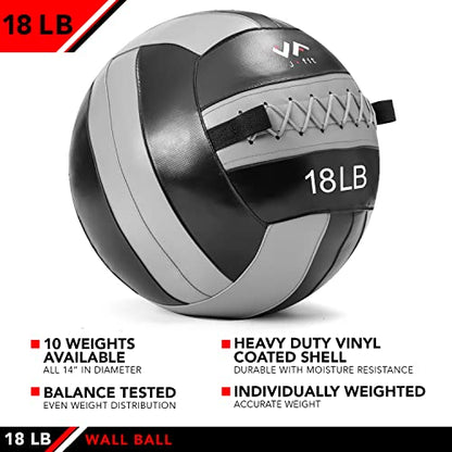 JFit Wall Ball – Premium Soft Weighted Exercise Ball for Strength, Conditioning, Gym & Home Workouts, 4-30 LB - color: Gray/Black, style: 18-Pound