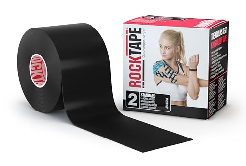 RockTape Extra Sticky Kinesiology Tape - Athletic Tape for Muscle Pain Relief, Injury Recovery - Microscopic Skin Lifting & Decompression - Sweat & Water Resistant - color: Black, style: STANDARD