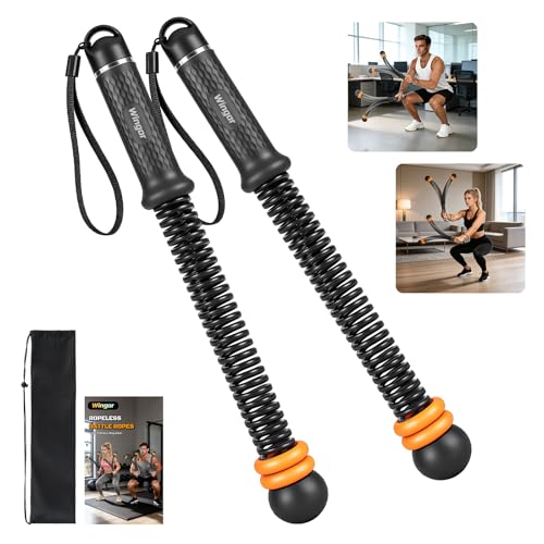 Cordless Battle Ropes, Adjustable Ropeless Battle Rope for Home Gym Workout, Portable Arm Fitness Equipment for Strength Training & Cardio, No Anchor Needed with Training Poster