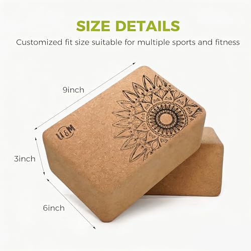 U&M Cork Yoga Blocks 2 Pack Set,Natural Cork High Density 9"x6"x3" Yoga Blocks Odor-Resistant Non-Slip for Yoga, General Fitness, Pilates, Stretching and Toning (sunflower, 9'x6'x3')
