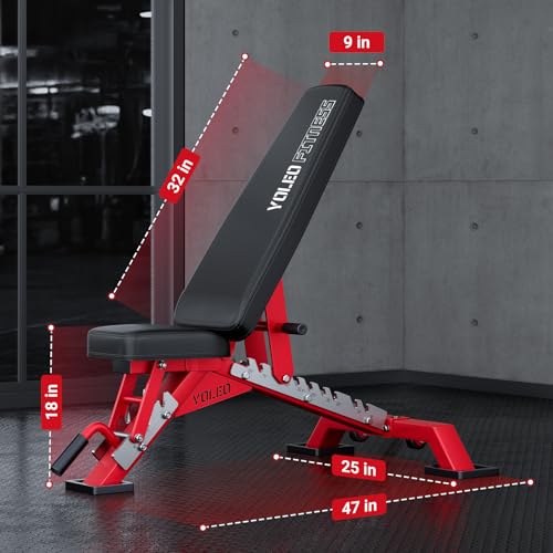YOLEO Commercial Adjustable Weight Bench - Heavy Duty Workout Bench for Home Gym, Decline/Flat/Incline Bench Press 2.4" Thick Pad(6-Step Assembly) (80% Pre-assemble)