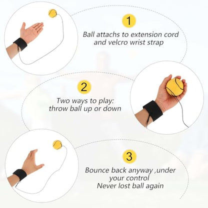 4 Pieces Wrist Return Ball, 2 Inch Rubber Rebound Ball Wristband On A String Sports Wrist Ball Includes Basketball, Baseball and Football for Teens Adults Wrist Exercise or Play