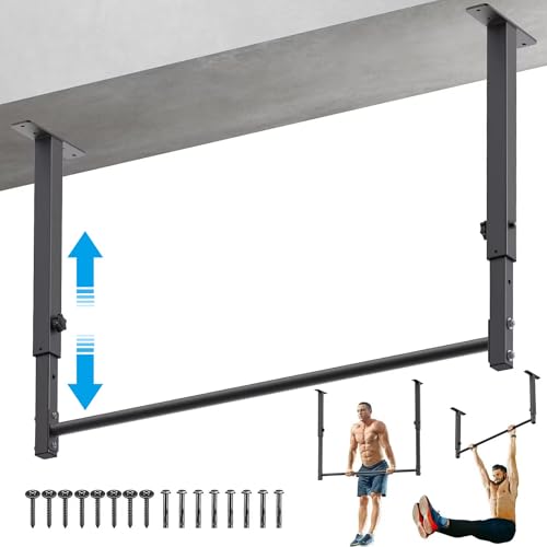 Kipika 48" Ceiling Mounted Pull Up Bar, Heavy Duty Multi-Grip Chin Up Bar,Mounted Pullup Bar, Adjustable Height, Pull Up Bands for Chin Ups & Body Stretching, Ideal for Home Gym and Strength Training - color: Base Size: 8.3"x2"
