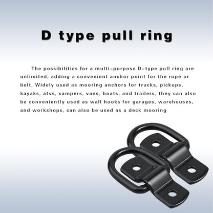 4 PCS D Rings Tie Down Anchors, All-Purpose Trailer Pull Rings, Multifunctional Fastening Buckles, Durable Door Catches, Cargo Mooring Tool Kit, for Most Cars, Trucks and Vans (Black)