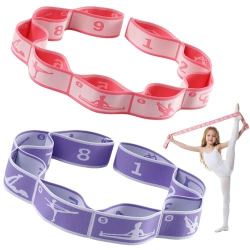 2 PCS Stretch Strap for Kids Gymnastics Multi-Loop Elastic Strap for Ballet, Latin, Dance, Yoga, Children Flexibility Training & Exercise Resistance Yoga Band- 8 Loops