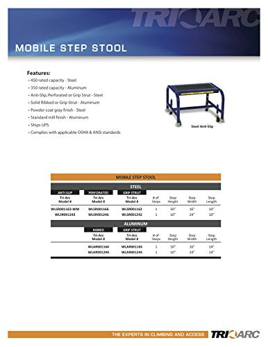 Tri-Arc WLSR001163-WM 1-Step Mobile Steel Step Stand with Anti-Slip Tread, 16-Inch Wide