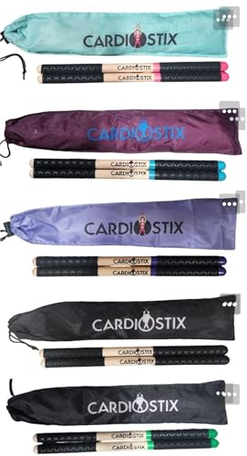 CardioStix 8.5oz Bundle Highest-Weighted Double Grip(1 PAIR) Premium American Hickory Wood Cardio Drum Sticks | Drumming, Fitness, Aerobic Class, Exercises(Purple w/bag) - color: Purple with Bag