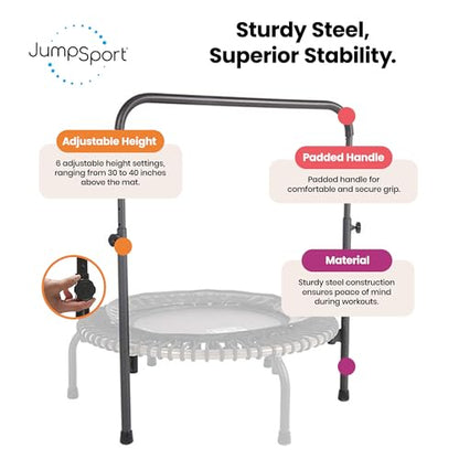 JumpSport 350 PRO Indoor Heavy Duty Lightweight 39-Inch Fitness Rebounder Adults Trampoline with Sporty Steel Handle Bar Accessory for Workouts, Black
