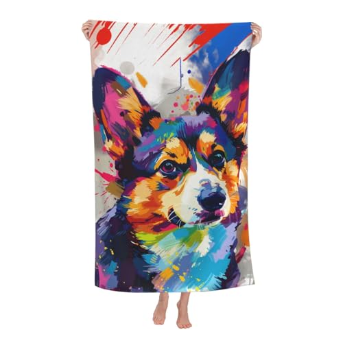Colorful Corgi Beach Towel,32x52in Microfiber Quick Dry Vibrant Dog Abstract Pet Puppy Bath Towels,Soft Lightweight Oversized Sand Free,for Travel Pool Swimming Gym Decor,Gifts - color: Corgi