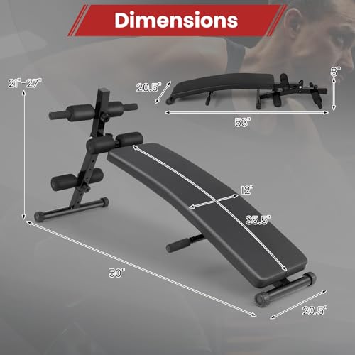 GYMAX Sit Up Bench, Decline Sit up Bench with 5-level Adjustable Height, 300lbs Capacity & Anti-slip Foot Pads, Foldable Ab Bench for Full Body Workout, Incline Slant Bench for Home Gym