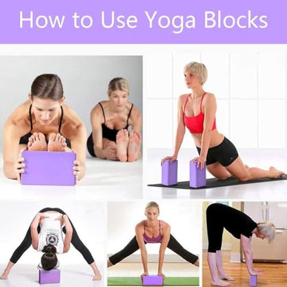 High Density Yoga Block Bricks - Support for Poses & Meditation Set of 2 For Men Women Foaming Pilates Fitness Stretching Aid, Balance, Health, Sports, Gym Exercise