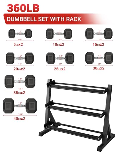 Heavy Duty 3-Tier Dumbbell Rack for Home Gym – Steel Weight Storage Stand, Angled Non-Slip Shelves, Rubber Guard, Holds 5/6 Hex Dumbbell Pairs, 480/800/1000 LB Capacity, Black