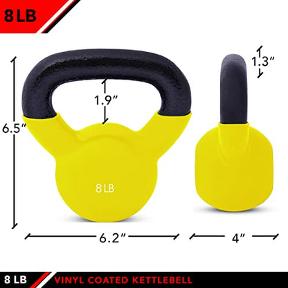 JFIT Kettlebell Weights Vinyl Coated Iron - style: 8lb (Yellow)