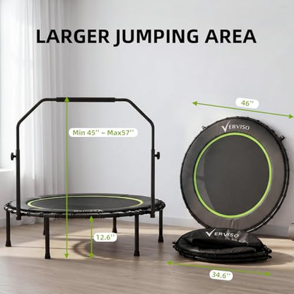40"/46"/50" Bungee Rebounder Trampoline for Adults, 460LBS Low Impact Quiet Foldable Mini Trampoline, Easy Assembly Indoor Fitness Rebounder with Handle for Whole-Body Workout