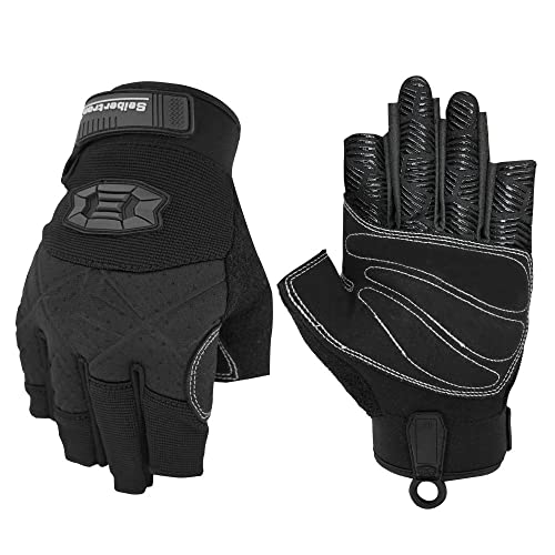 Seibertron Full or Half Finger Padded Palm Lightweight Breathable Climbing Rope Gloves for Climbers, Rock Climbing, Rescue, Adventure, Sailing, Kayaking, Outdoor Sports - color: 3/4 Finger Black, size: X-Small