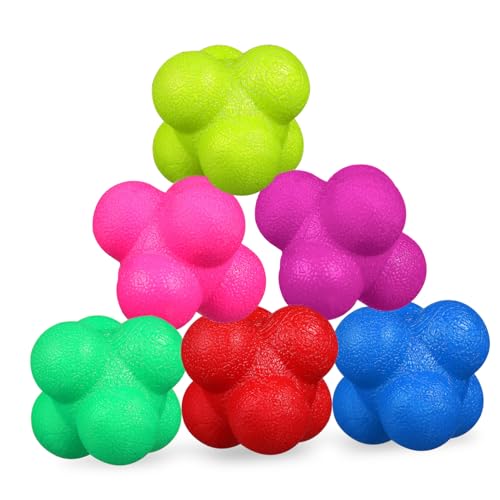 VICASKY Hexagonal Reaction Balls Set for Agility Training 6 Pcs Fitness Exercise Balls for Hand-Eye Coordination Speed Reflex Development