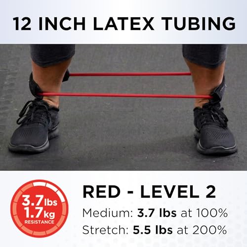THERABAND Resistance Tubing with Cuffs, Medium Red Level 2, Exercise Bands for Lower Body Workouts, Physical Therapy, Pilates & At-Home Training - color: Level 2 / Medium - Red