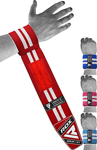 RDX Weight Lifting Wrist Support Wraps, 36” 24” 18” Professional Grade Elasticated Cotton Straps, Gym Fitness Workout Strength Training Bodybuilding Powerlifting Deadlifting Calisthenics, Men Women - color: Red