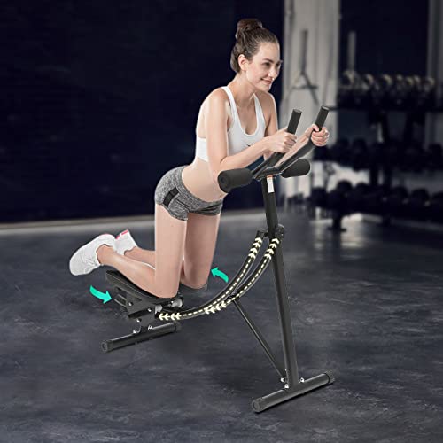 Ab Machine Abdominal Crunch Core Workout Equipment Foldable Exercise Ab Trainer Machine Coaster Abdominal/Core Fitness All Training Equipment Levels for Home & Gym - size: 41.33*15.74*43.3in Black Rotation Cushion