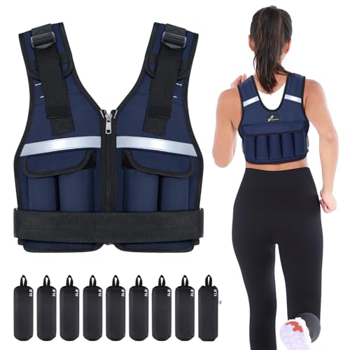 Sportneer Adjustable Weighted Vest Weights: 2-18 lbs/2-42 lbs Washable Weight Vest for Walking 16 In 1 Fast Adjust Rucking Vest for Women and Men Home Gym Running Jogging Strength Training Vests - color: Blue, size: 2-18 lbs