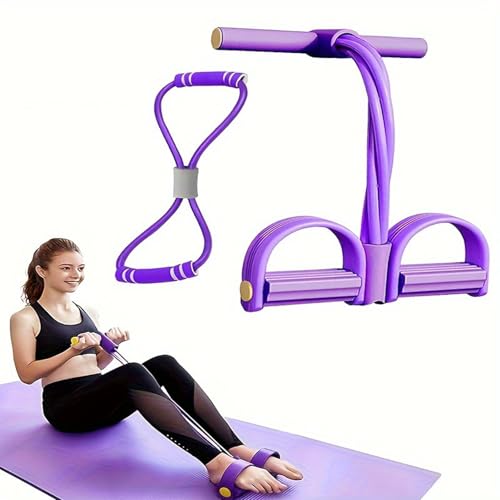 2 PCS Pedal Resistance Band with Handle, Resistance Bands with Handles, 6-Tube Fitness Equipment for Full-Body Training, Purple for Home Workouts and Physical Sport