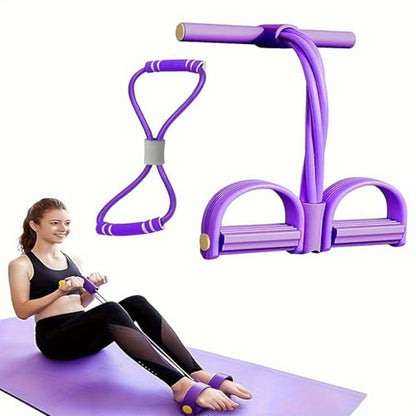 2 PCS Pedal Resistance Band with Handle, Resistance Bands with Handles, 6-Tube Fitness Equipment for Full-Body Training, Purple for Home Workouts and Physical Sport