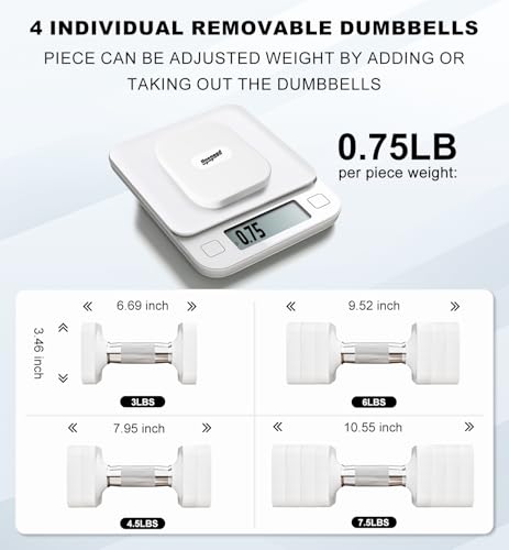 Adjustable Dumbbell Set for Women Men 7.5LB/10LB/15LB/20LB/25LB Each - color: White, style: 7.5LB Each [15 LBS Total]