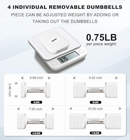 Adjustable Dumbbell Set for Women Men 7.5LB/10LB/15LB/20LB/25LB Each - color: White, style: 7.5LB Each [15 LBS Total]